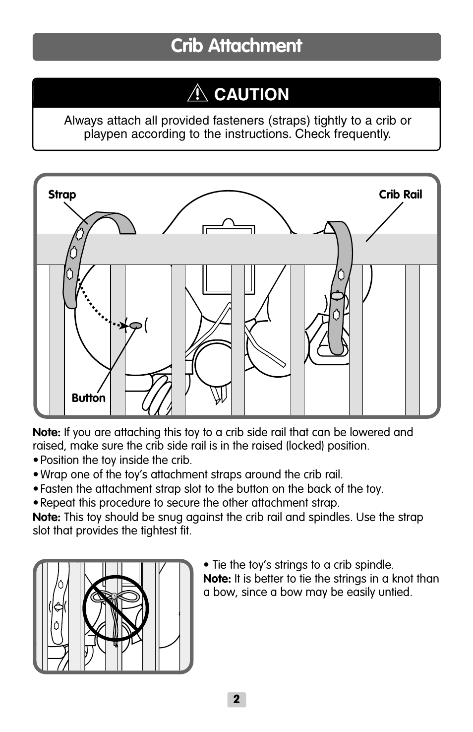 Crib attachment, Caution | Fisher-Price CRIB MIRROR B8793 User Manual | Page 2 / 6