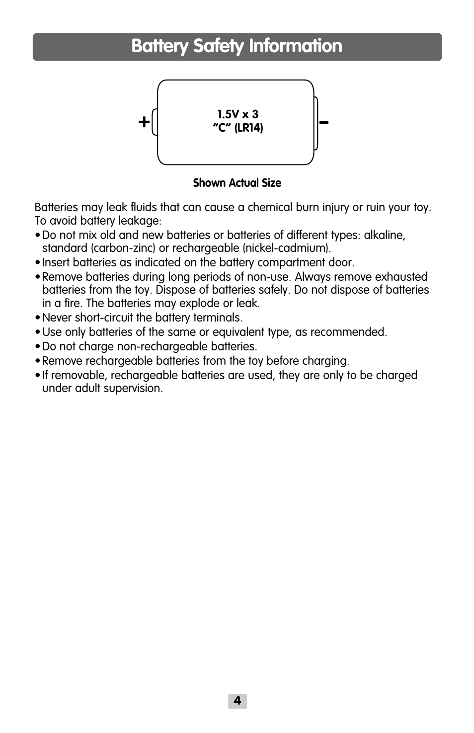Battery safety information | Fisher-Price CRIB MIRROR B8793 User Manual | Page 4 / 6