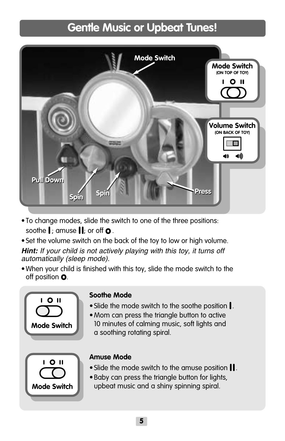 Gentle music or upbeat tunes | Fisher-Price CRIB MIRROR B8793 User Manual | Page 5 / 6