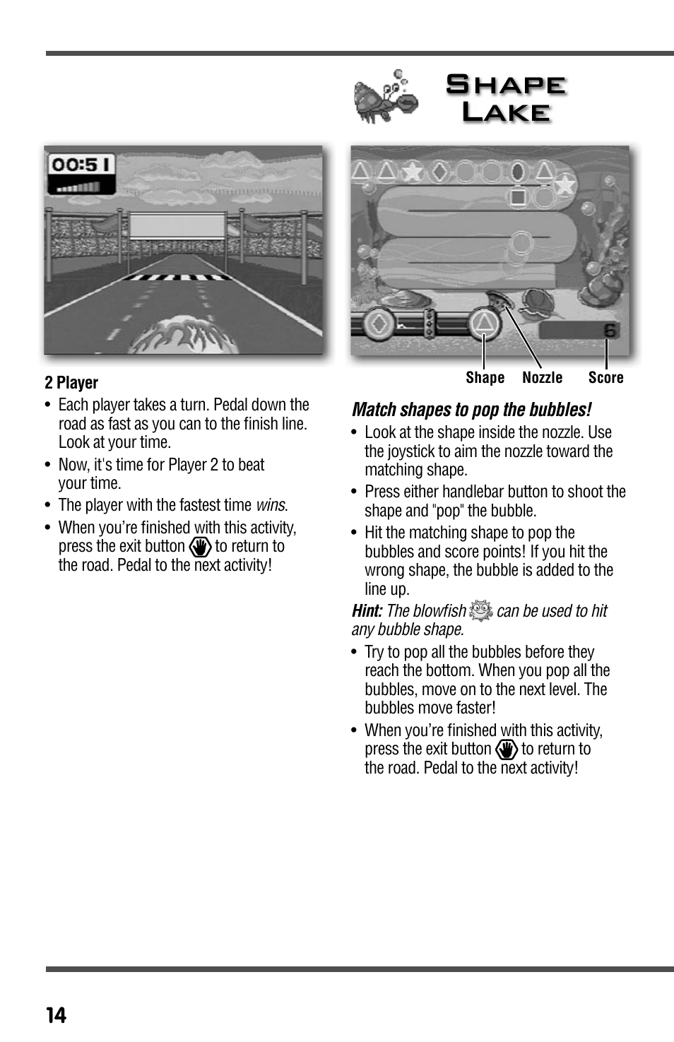 Shape lake | Fisher-Price SMARTCYCLE RACER T3857 User Manual | Page 14 / 20