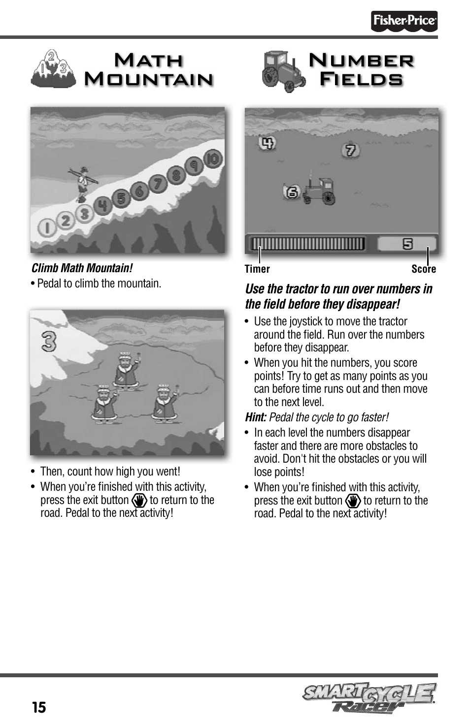 Math mountain number fields | Fisher-Price SMARTCYCLE RACER T3857 User Manual | Page 15 / 20