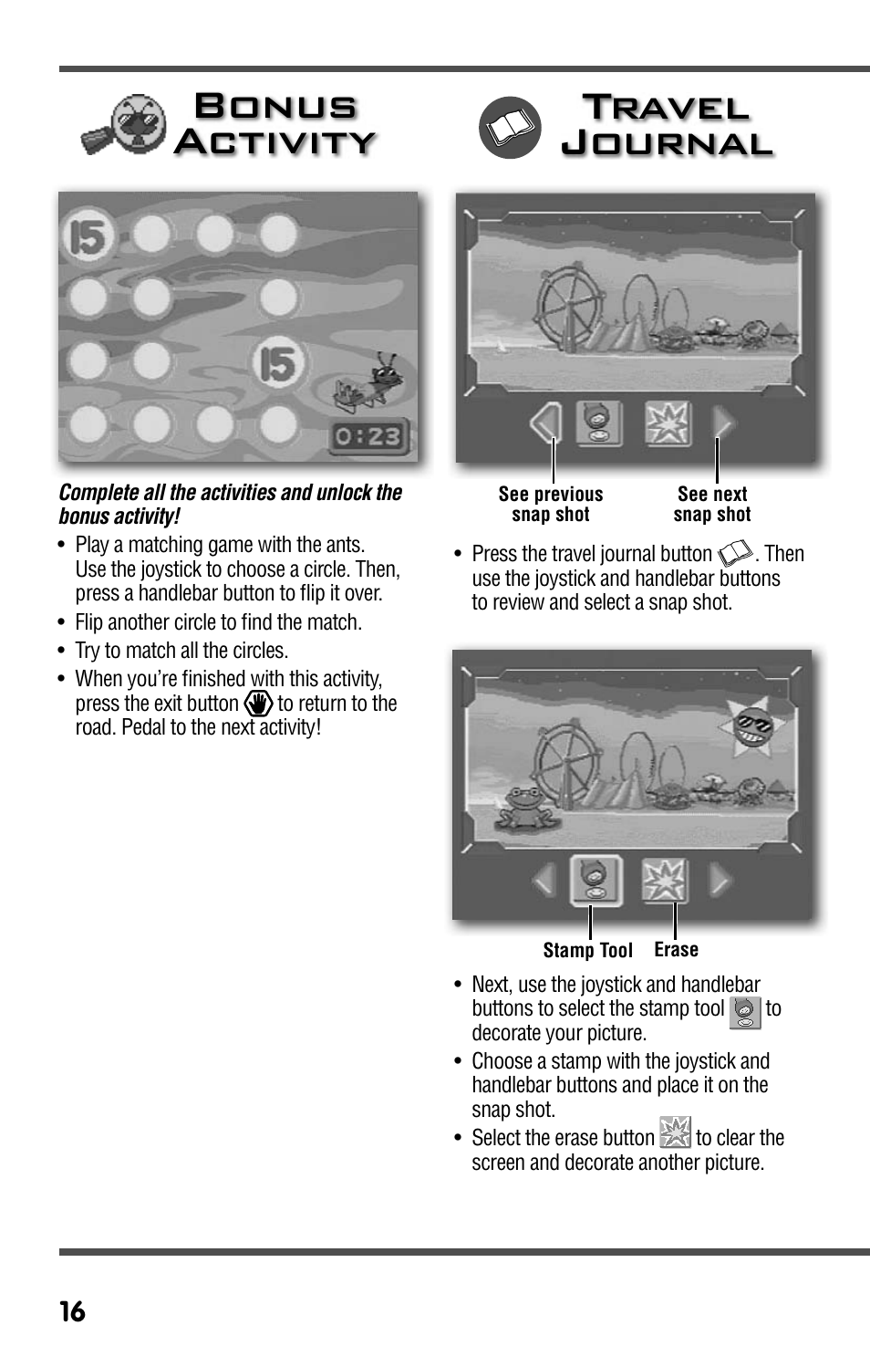 Bonus activity, Travel journal | Fisher-Price SMARTCYCLE RACER T3857 User Manual | Page 16 / 20