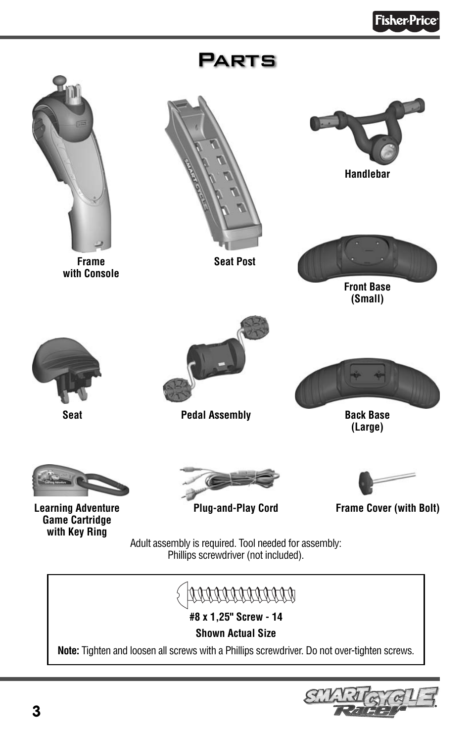 Parts | Fisher-Price SMARTCYCLE RACER T3857 User Manual | Page 3 / 20