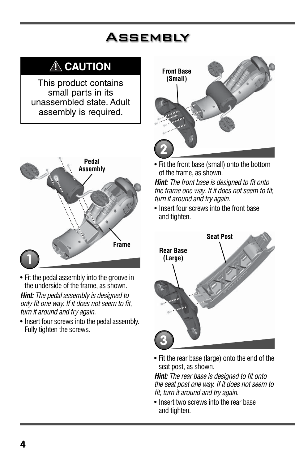 Assembly, Caution | Fisher-Price SMARTCYCLE RACER T3857 User Manual | Page 4 / 20