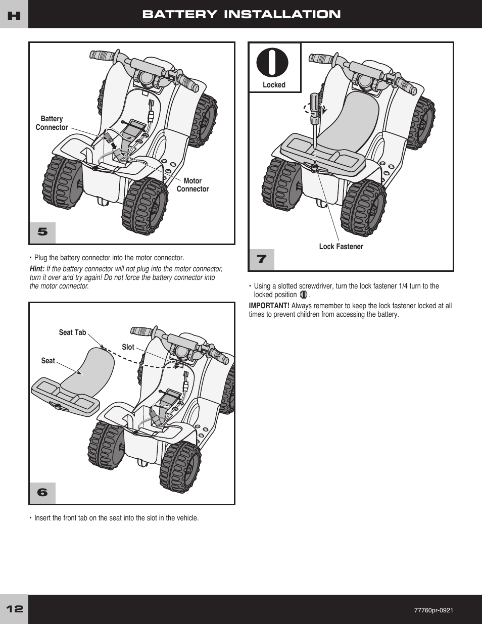 Battery installation | Fisher-Price 77768 User Manual | Page 12 / 20