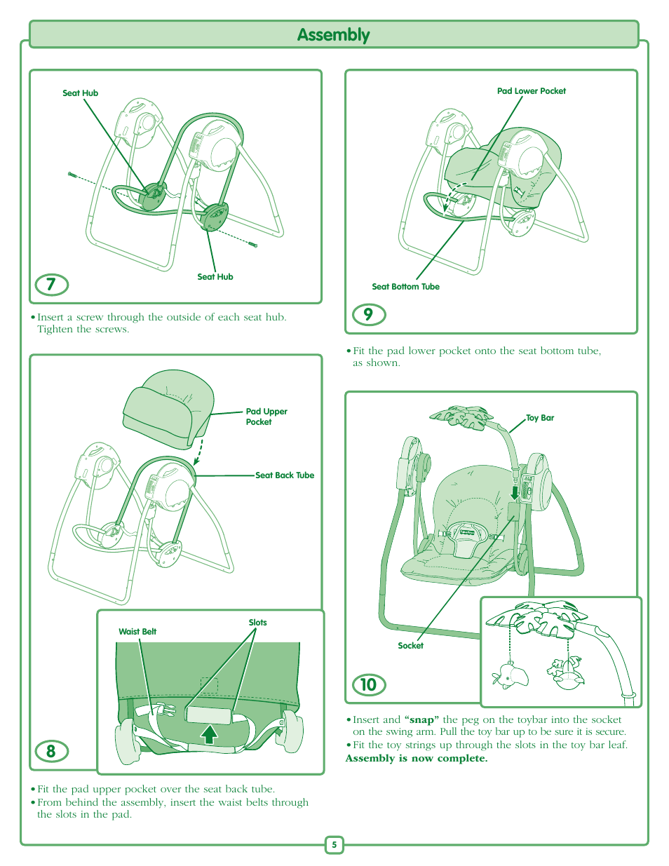 Assembly | Fisher-Price M6711 User Manual | Page 5 / 8