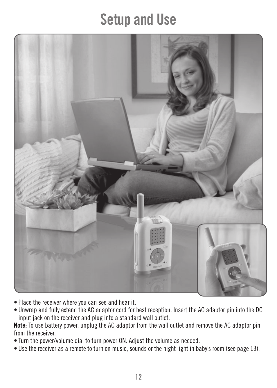 Setup and use | Fisher-Price P6584 User Manual | Page 12 / 16