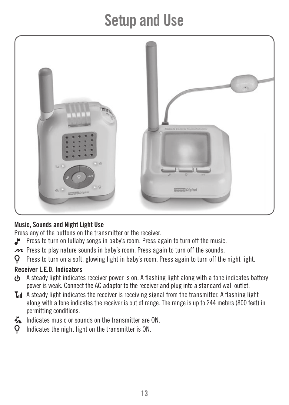 Setup and use | Fisher-Price P6584 User Manual | Page 13 / 16