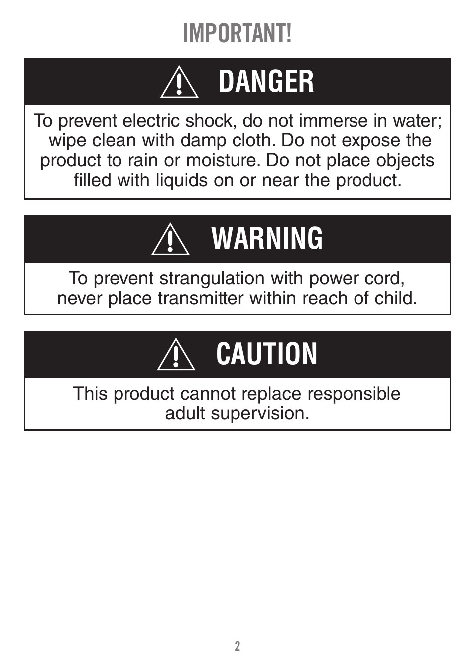Warning, Danger, Caution | Important | Fisher-Price P6584 User Manual | Page 2 / 16