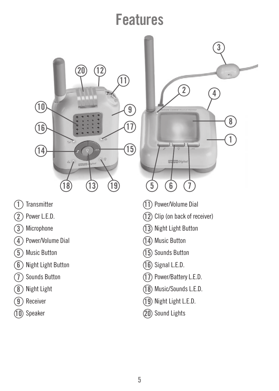 Features | Fisher-Price P6584 User Manual | Page 5 / 16
