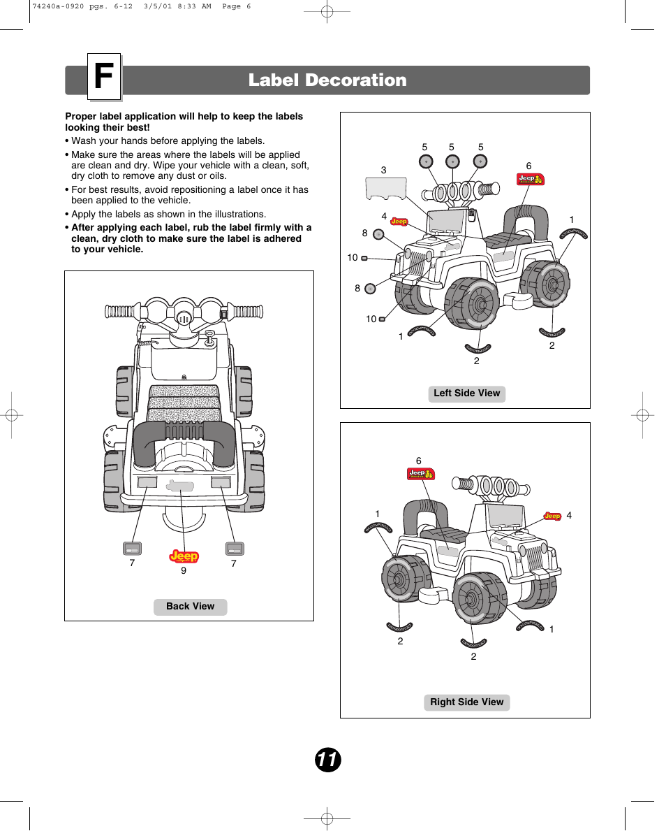 Label decoration | Fisher-Price 74240 User Manual | Page 11 / 20