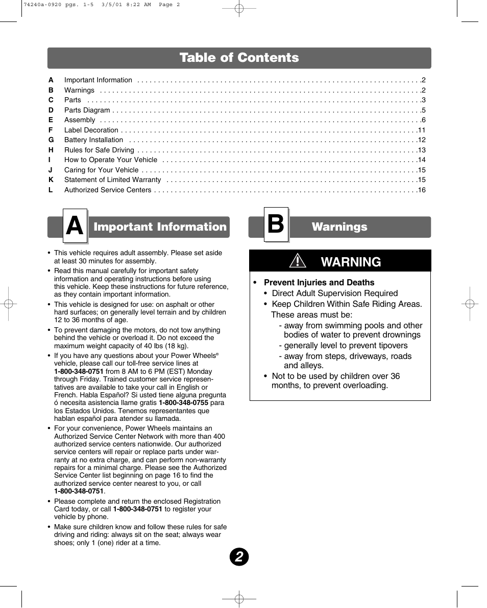 Fisher-Price 74240 User Manual | Page 2 / 20