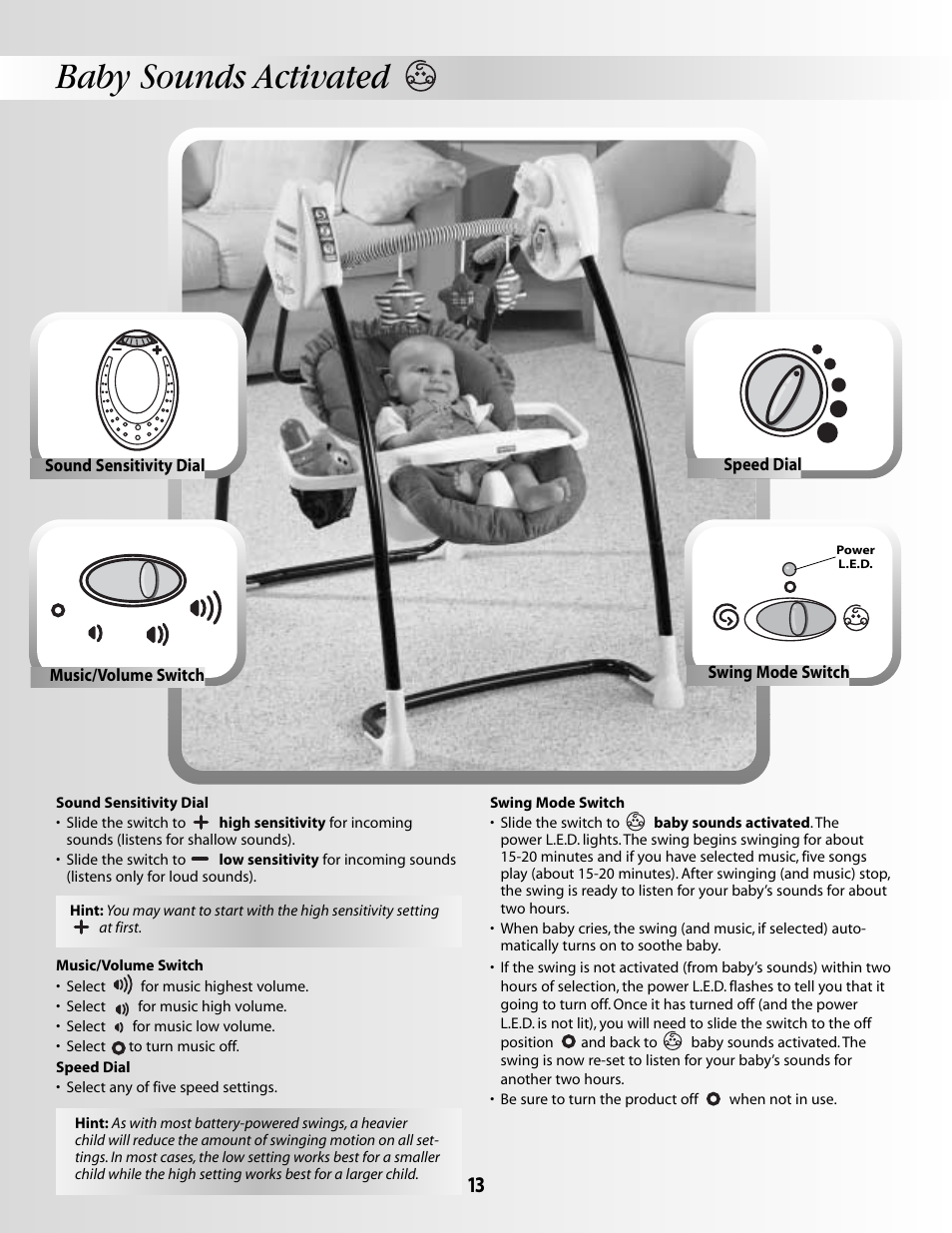Baby sounds activated | Fisher-Price SMART RESPONSE B2108 User Manual | Page 13 / 16