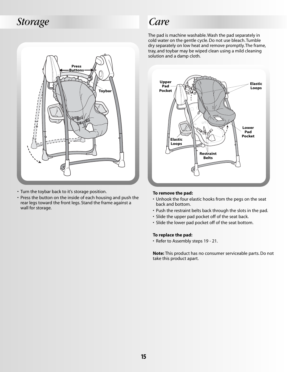 Care storage | Fisher-Price SMART RESPONSE B2108 User Manual | Page 15 / 16