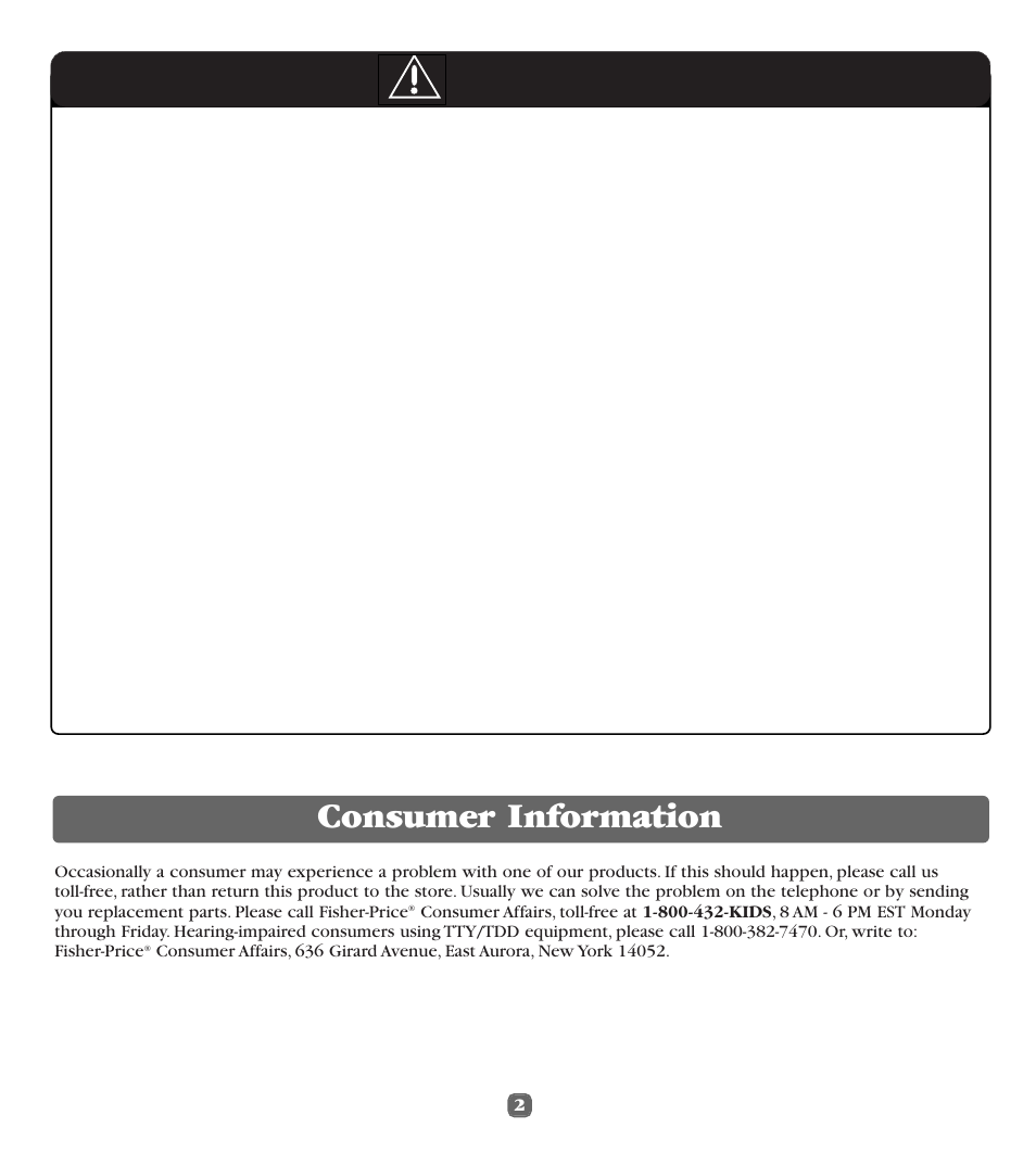 Warning, Consumer information | Fisher-Price 79534 User Manual | Page 2 / 8