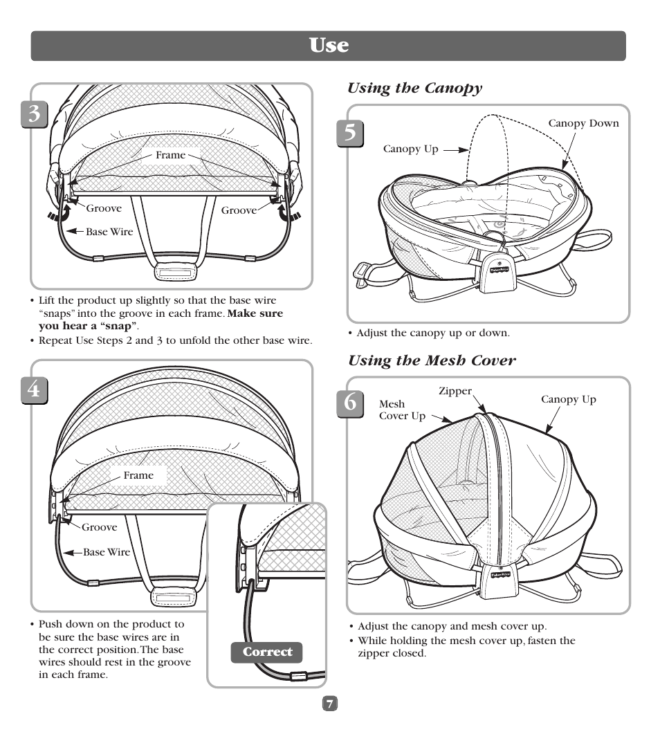 Using the canopy, Using the mesh cover | Fisher-Price 79534 User Manual | Page 7 / 8