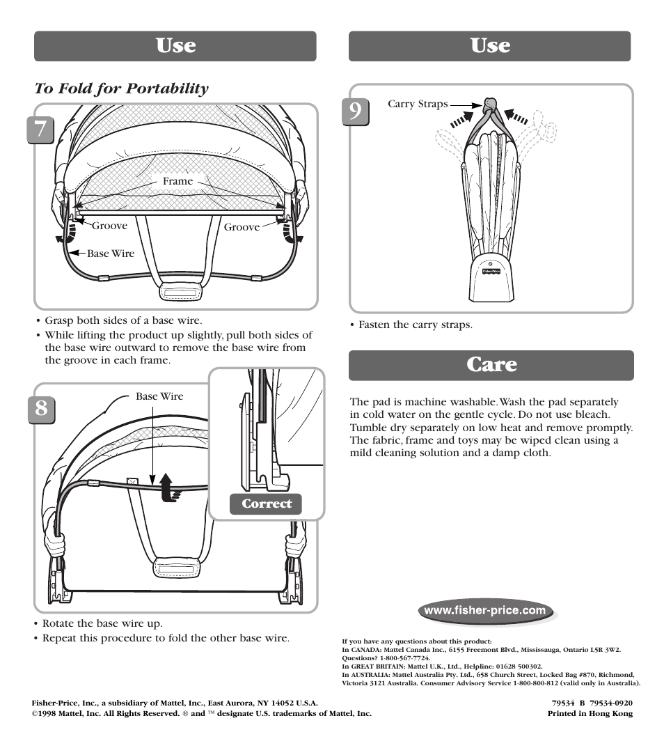 Care | Fisher-Price 79534 User Manual | Page 8 / 8