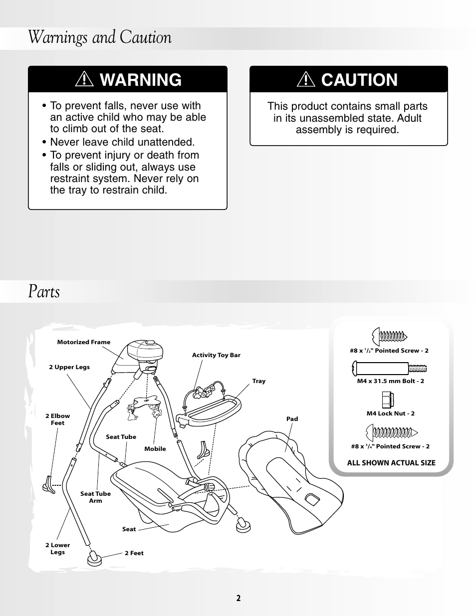 Warnings and caution parts, Warning, Caution | Fisher-Price 79596 User Manual | Page 2 / 12