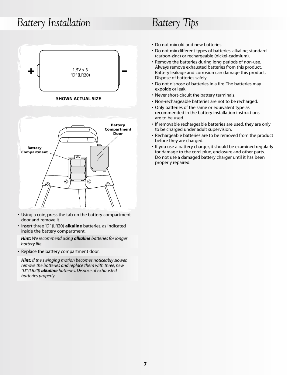 Battery installation battery tips | Fisher-Price 79596 User Manual | Page 7 / 12