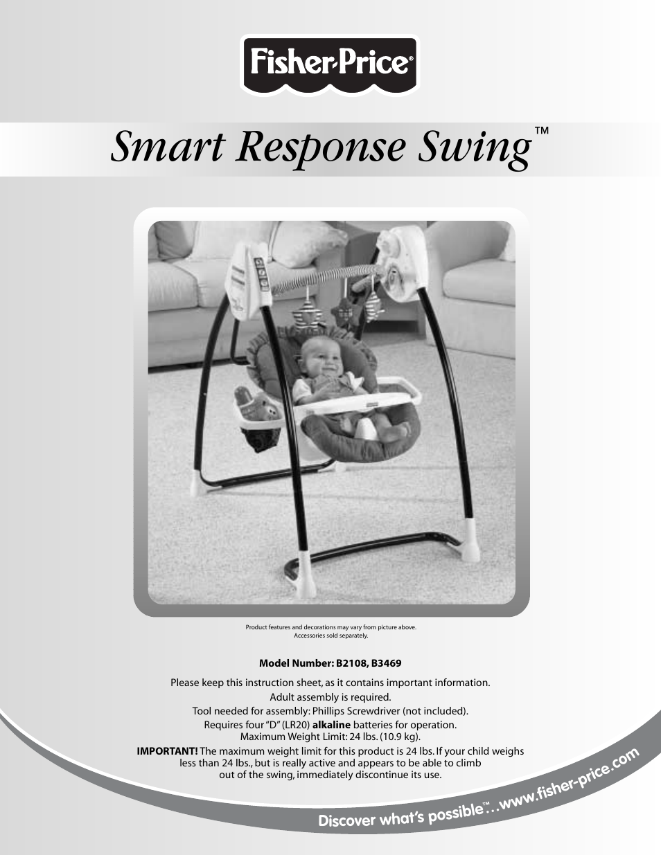 Fisher-Price SMART RESPONSE SWING B3469 User Manual | 16 pages