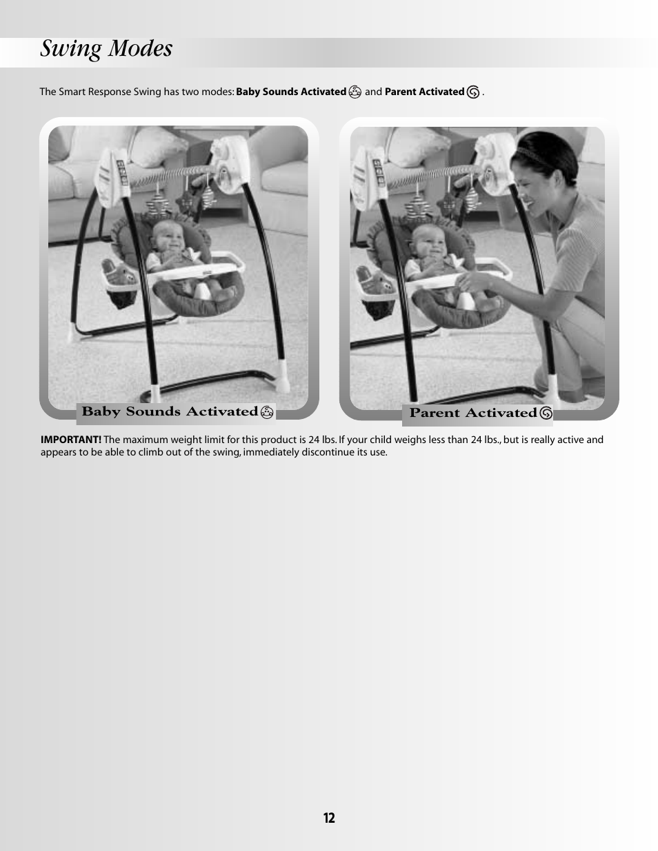 Swing modes | Fisher-Price SMART RESPONSE SWING B3469 User Manual | Page 12 / 16