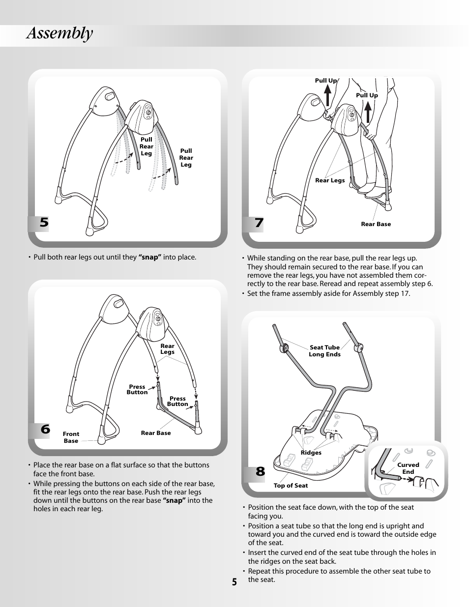 Assembly | Fisher-Price SMART RESPONSE SWING B3469 User Manual | Page 5 / 16