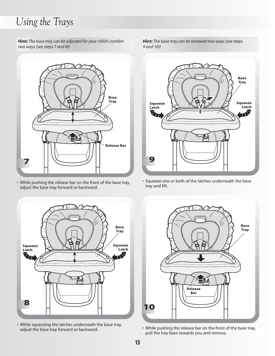 Using the trays | Fisher-Price DELUXE PLUS HEALTHY CARE B0325 User Manual | Page 13 / 16