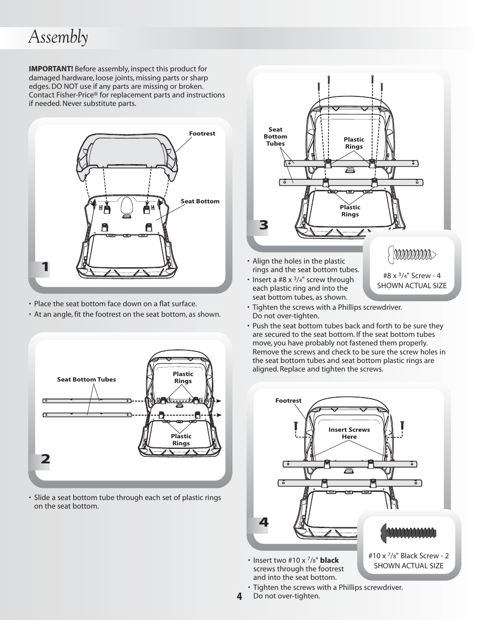 Assembly | Fisher-Price DELUXE PLUS HEALTHY CARE B0325 User Manual | Page 4 / 16