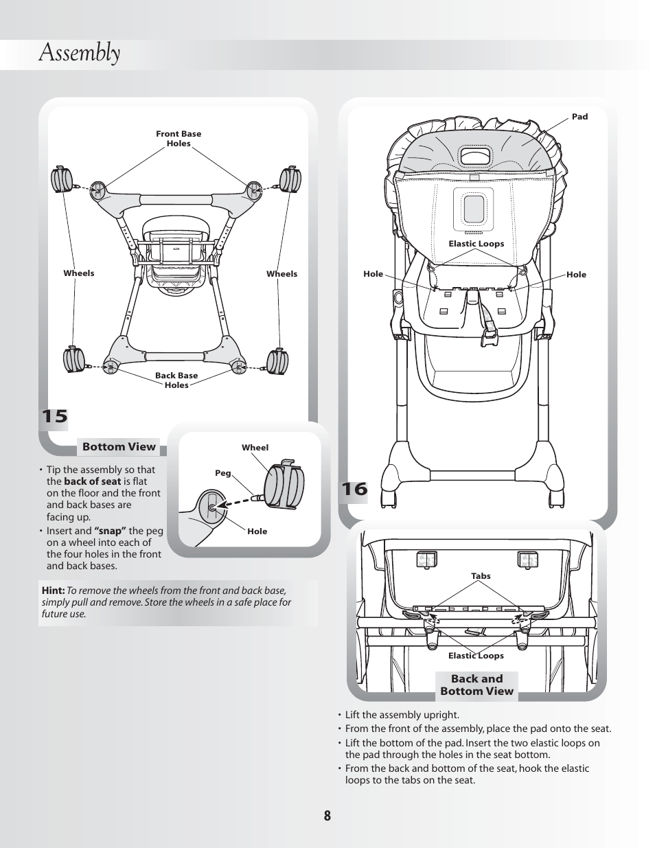 Assembly | Fisher-Price DELUXE PLUS HEALTHY CARE B0325 User Manual | Page 8 / 16