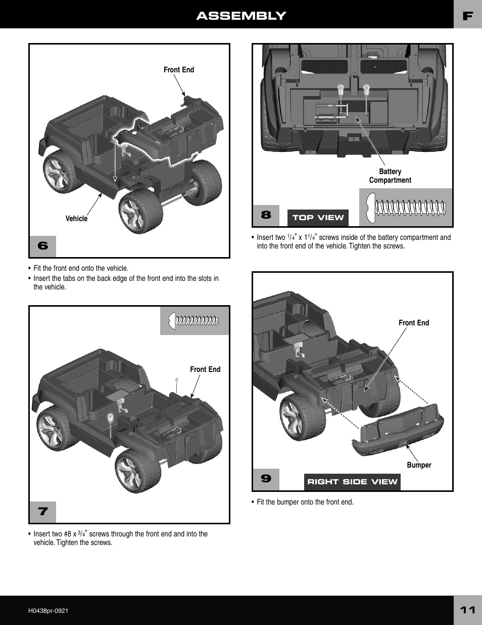Assembly | Fisher-Price CADILLAC ESCALADE H0438 User Manual | Page 11 / 36