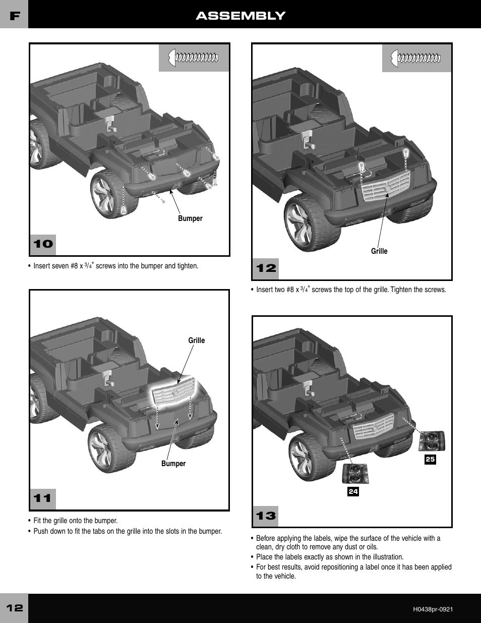 Assembly | Fisher-Price CADILLAC ESCALADE H0438 User Manual | Page 12 / 36