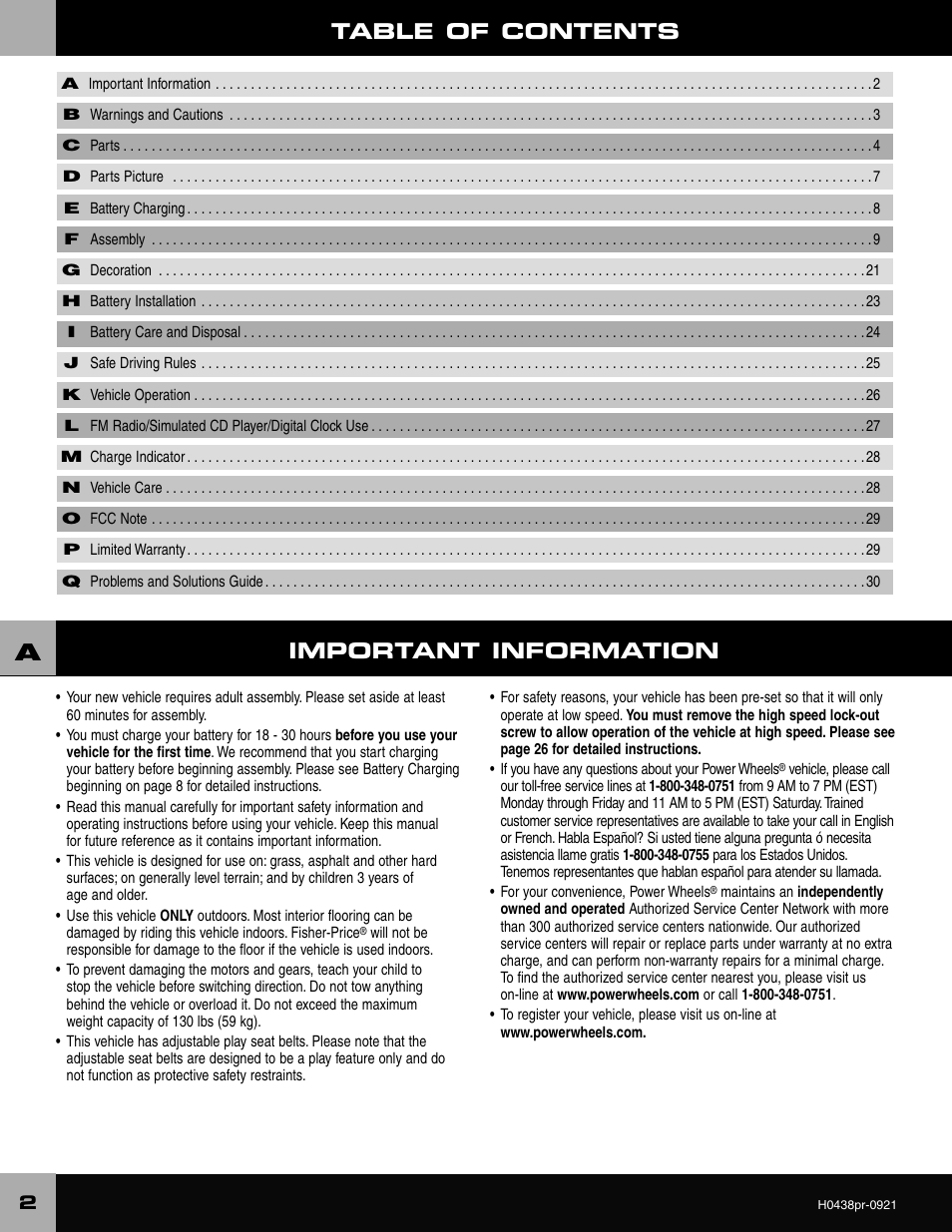 Fisher-Price CADILLAC ESCALADE H0438 User Manual | Page 2 / 36