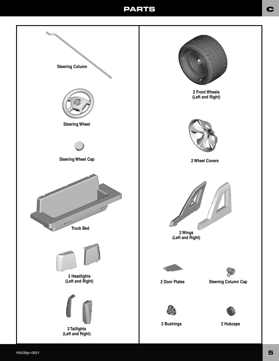 Parts | Fisher-Price CADILLAC ESCALADE H0438 User Manual | Page 5 / 36