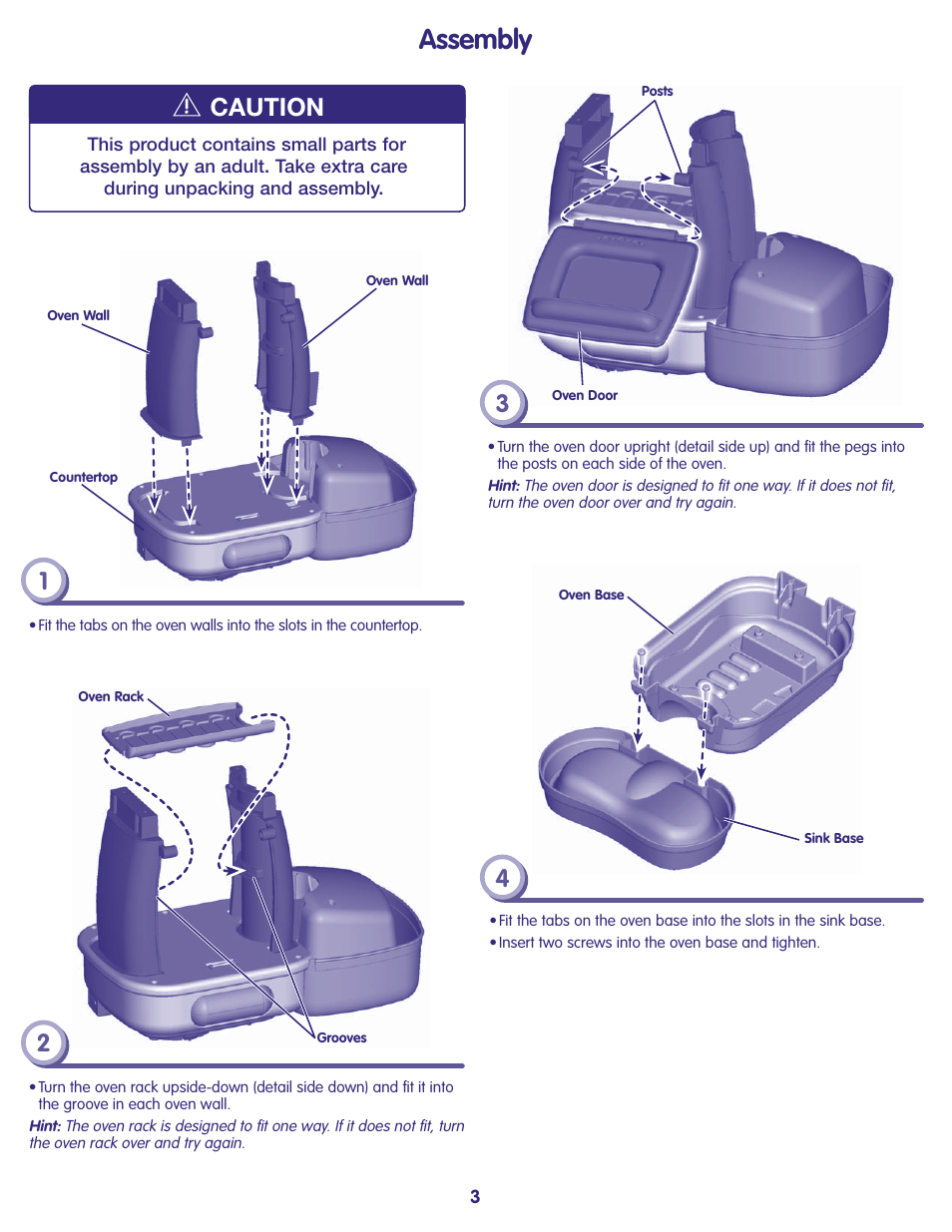 Assembly, Caution | Fisher-Price N3570 User Manual | Page 3 / 8