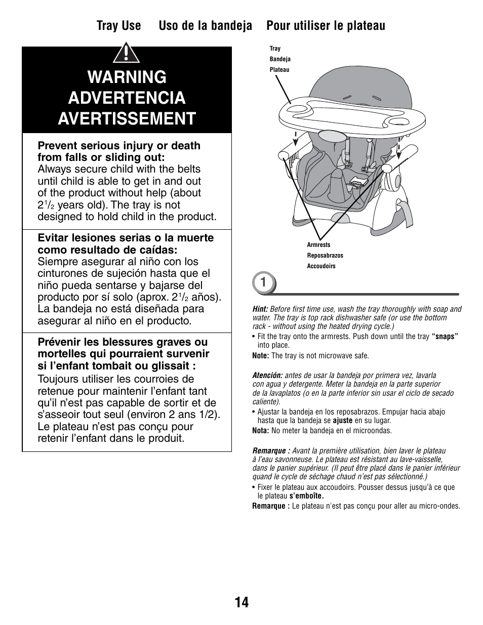 Warning advertencia avertissement | Fisher-Price J5933 User Manual | Page 14 / 20