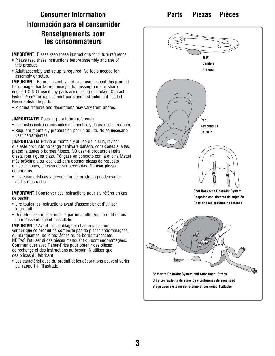 Fisher-Price J5933 User Manual | Page 3 / 20