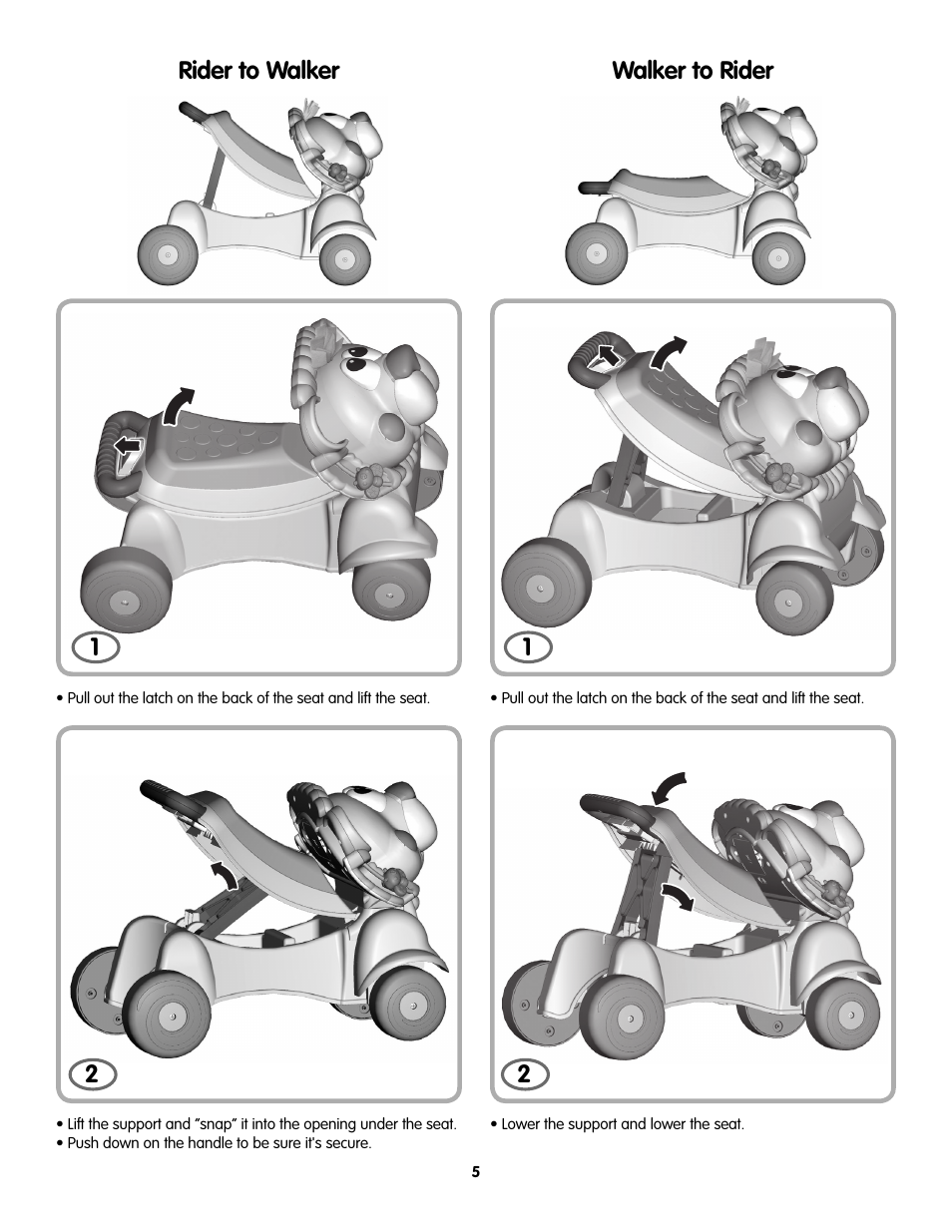 Rider to walker, Walker to rider | Fisher-Price L4511 User Manual | Page 5 / 6