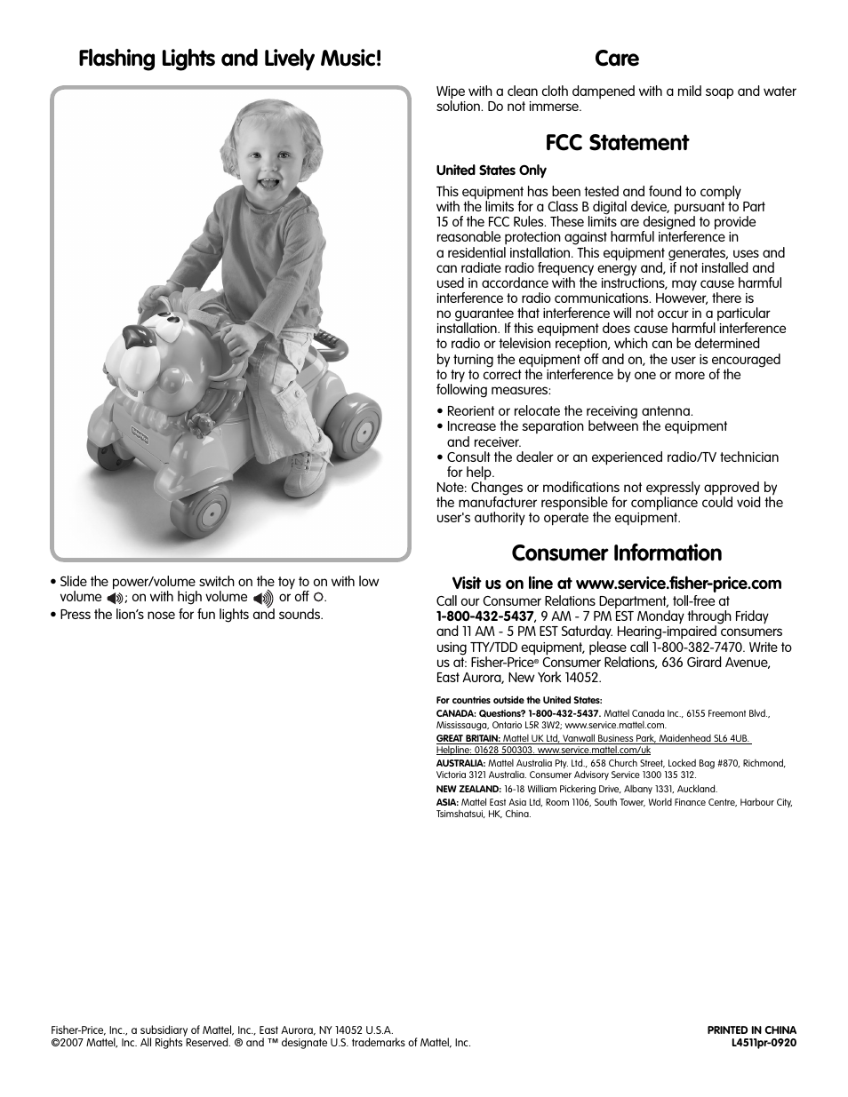 Consumer information | Fisher-Price L4511 User Manual | Page 6 / 6