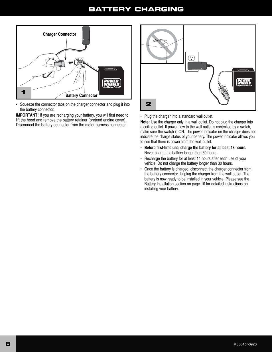 Battery charging | Fisher-Price M3864 User Manual | Page 8 / 24