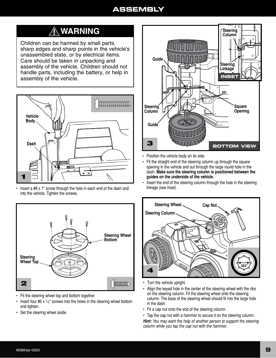Warning, Assembly | Fisher-Price M3864 User Manual | Page 9 / 24