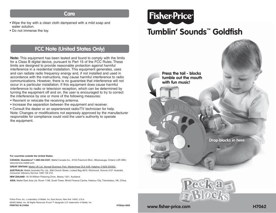 Fisher-Price H7062 User Manual | 2 pages