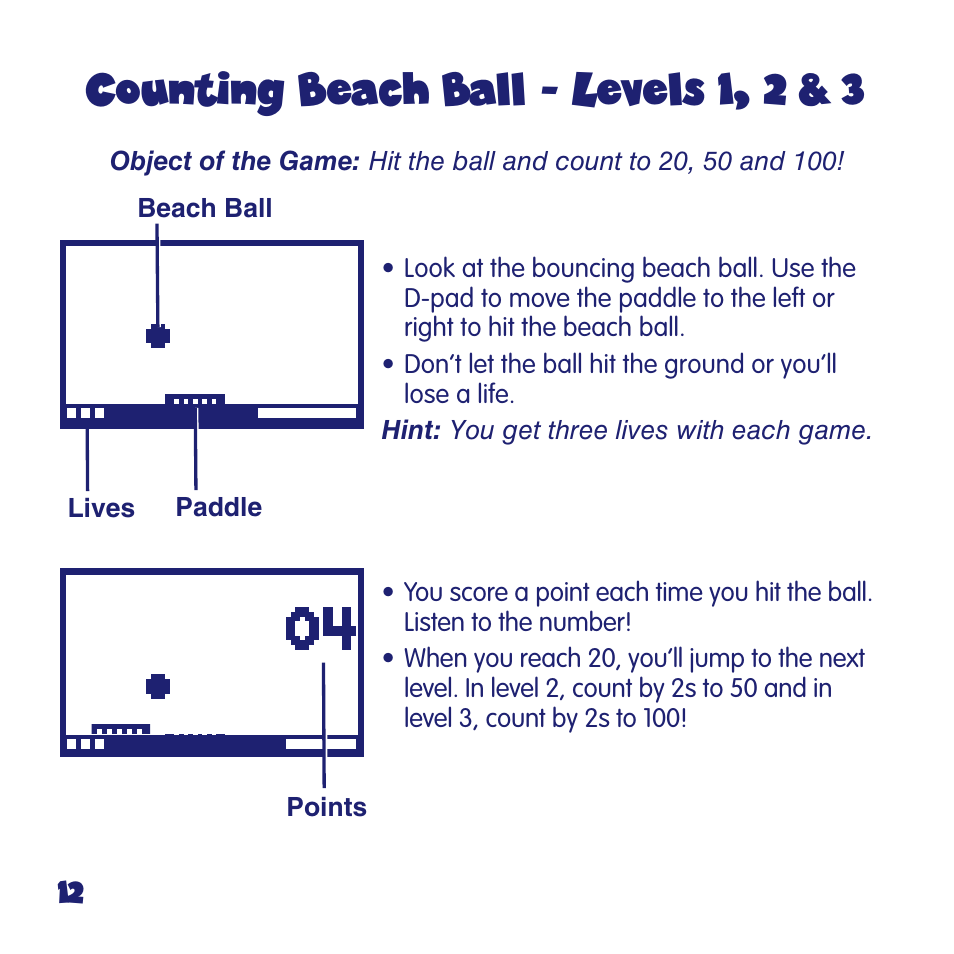 Counting beach ball, Levels 1, 2 & 3 | Fisher-Price FUN2LEARN L6723 User Manual | Page 12 / 20