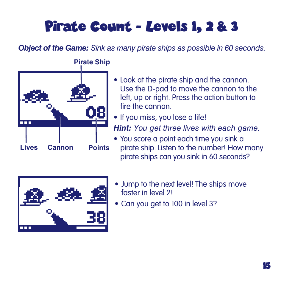 Pirate count - levels 1, 2 & 3 | Fisher-Price FUN2LEARN L6723 User Manual | Page 15 / 20