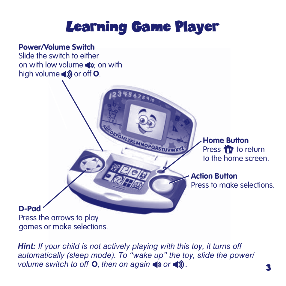 Learning game player | Fisher-Price FUN2LEARN L6723 User Manual | Page 3 / 20