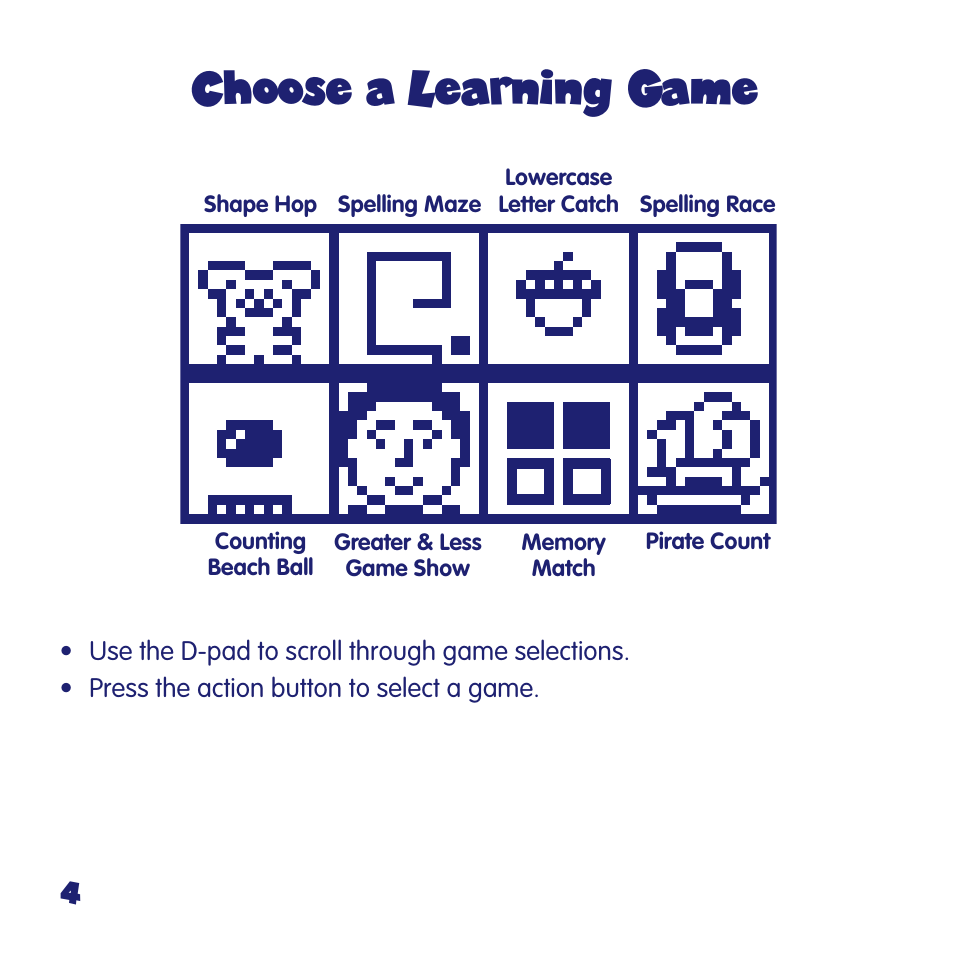 Choose a learning game | Fisher-Price FUN2LEARN L6723 User Manual | Page 4 / 20