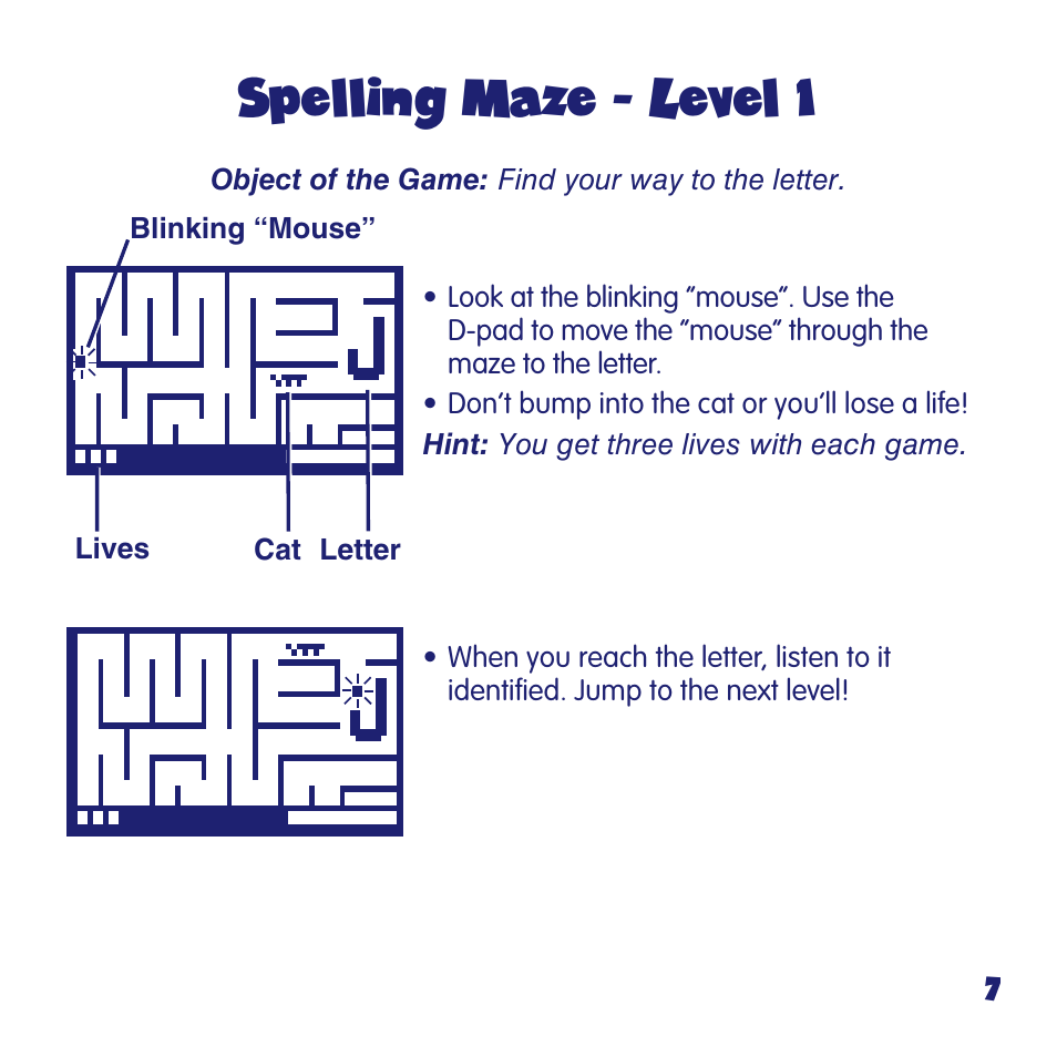 Spelling maze - level 1 | Fisher-Price FUN2LEARN L6723 User Manual | Page 7 / 20