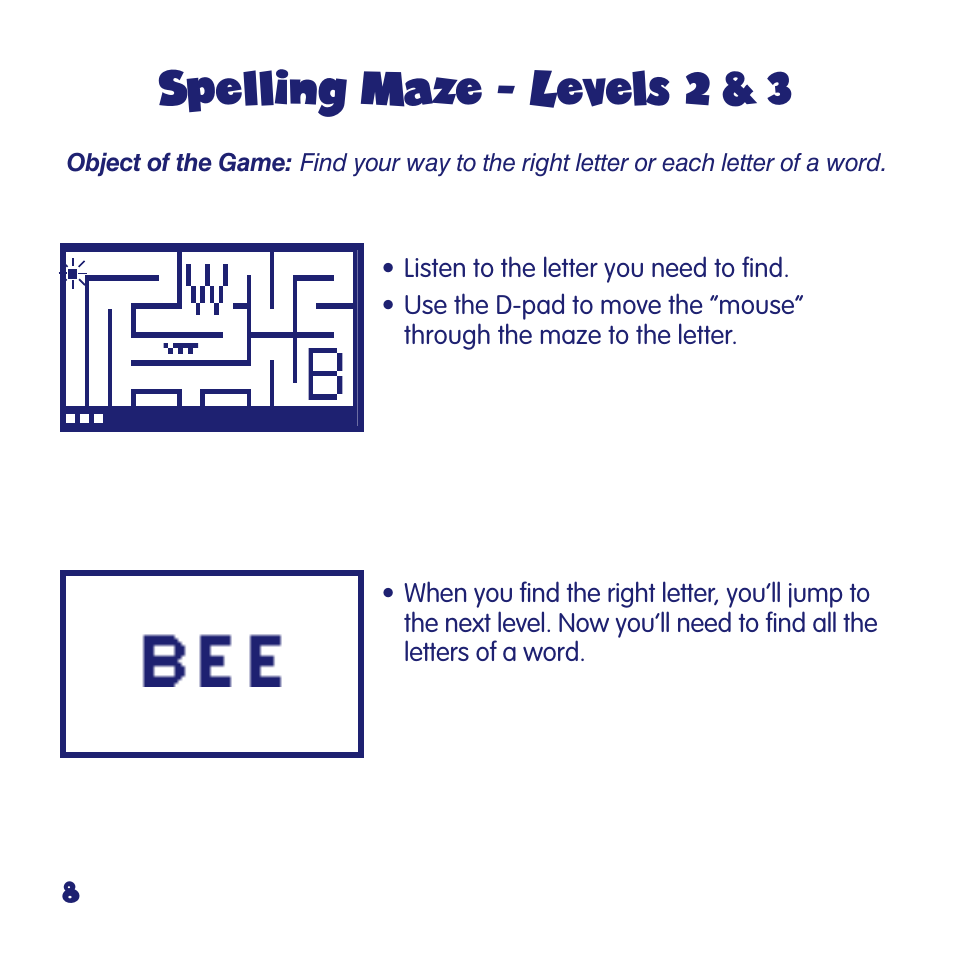 Spelling maze - levels 2 & 3 | Fisher-Price FUN2LEARN L6723 User Manual | Page 8 / 20