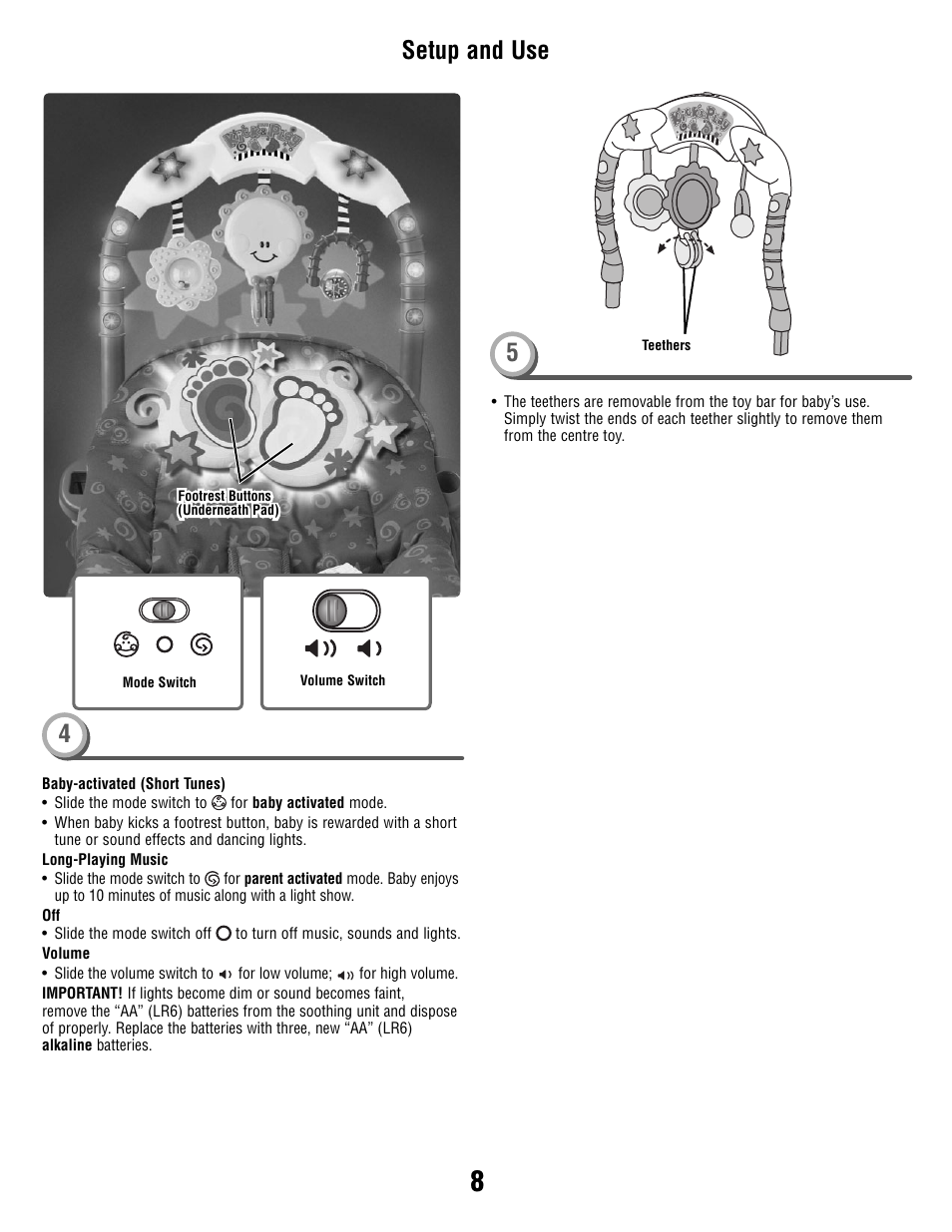 Setup and use | Fisher-Price B8865 User Manual | Page 8 / 8
