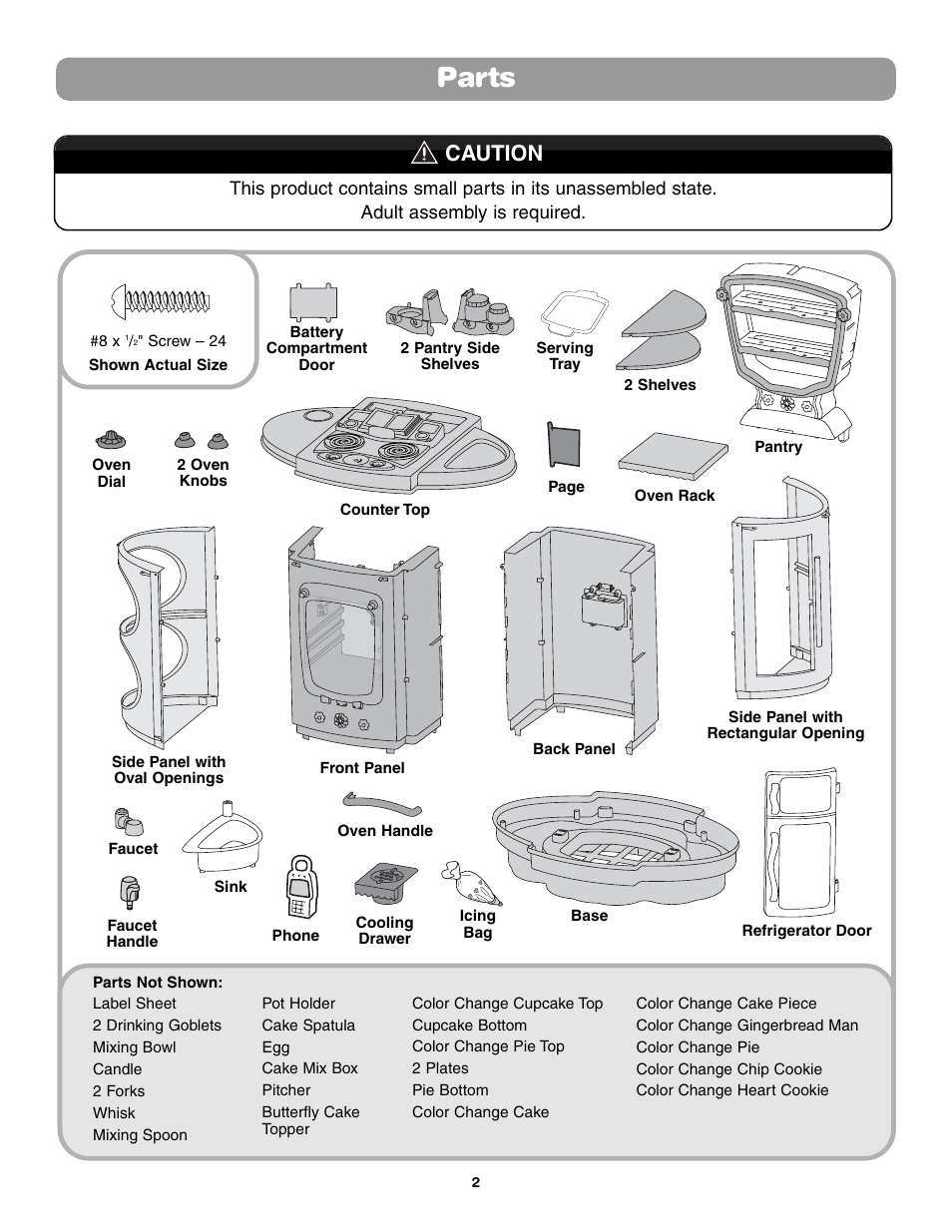 Parts, Caution | Fisher-Price 75423 User Manual | Page 2 / 12