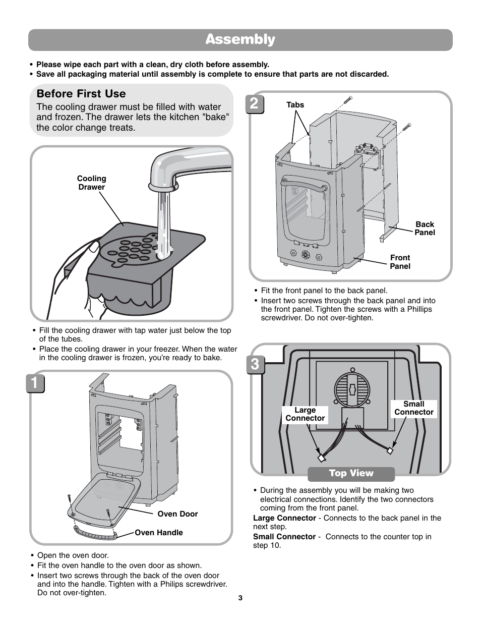Assembly, Before first use | Fisher-Price 75423 User Manual | Page 3 / 12